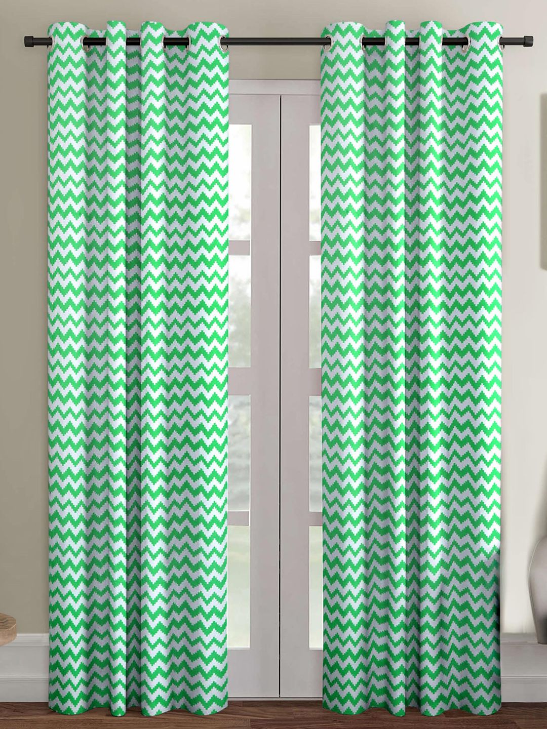 Ispace Sea Green & White Set of 2 Geometric Door Curtain Price in India