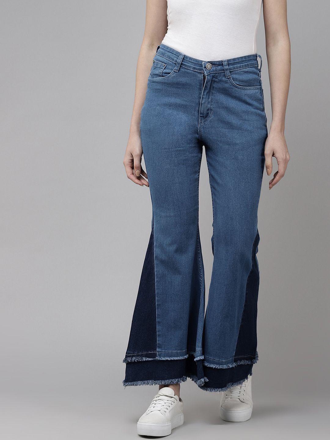 The Dry State Women Navy Blue Bootcut High-Rise Low Distress Stretchable Jeans Price in India