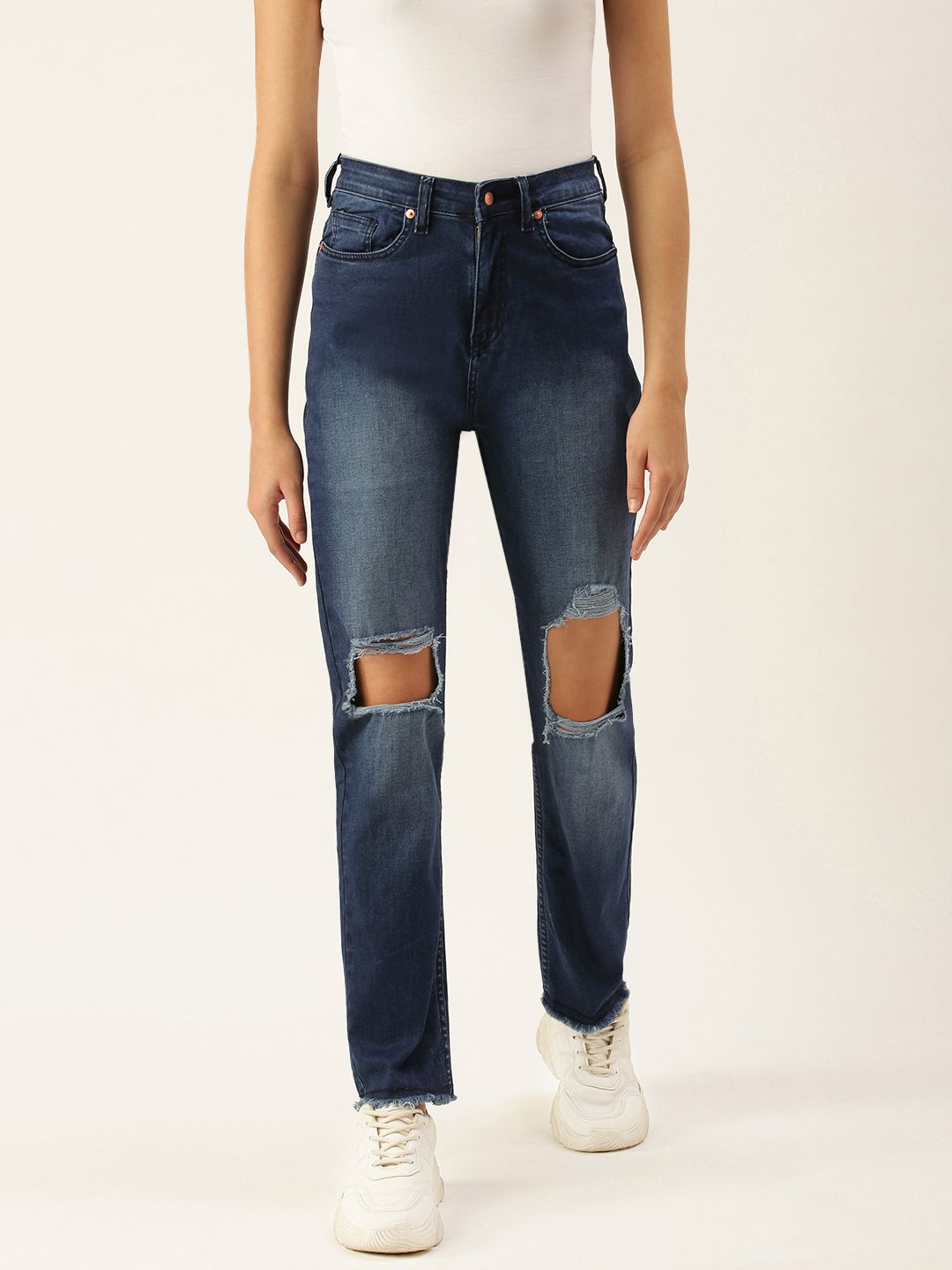 FOREVER 21 Women Blue Skinny Fit Slash Knee Heavy Fade Jeans Price in India