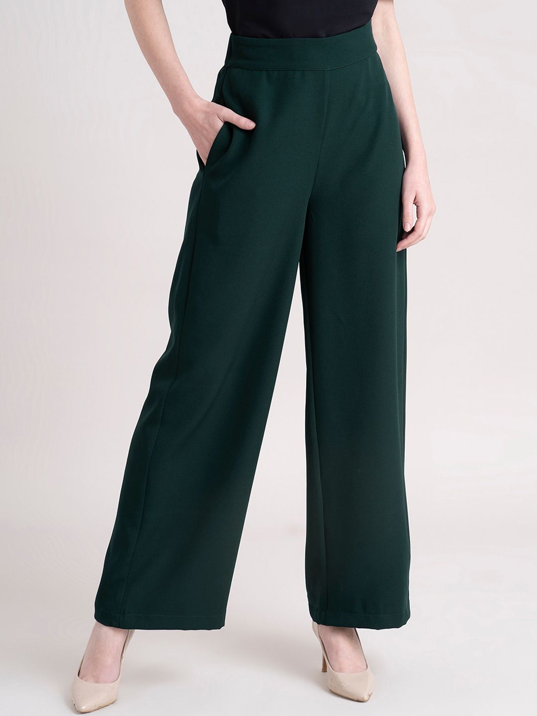 FableStreet Women Green Comfort Loose Fit Trousers Price in India