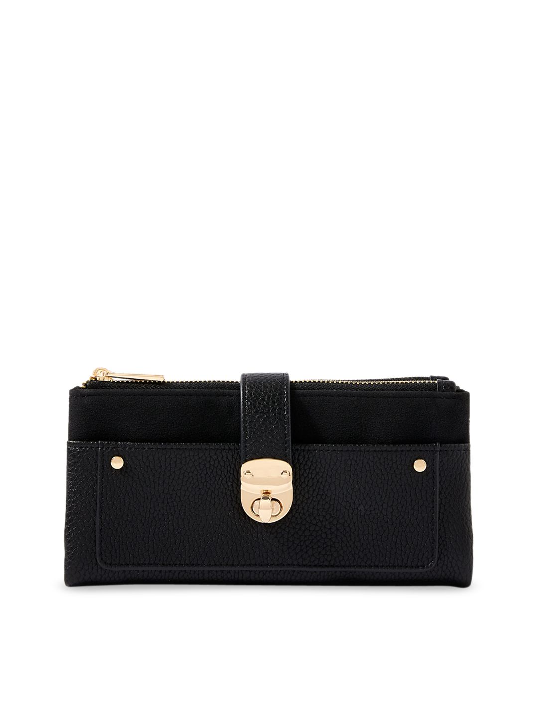 Accessorize Women Black Textured Zip Around Wallet Price in India