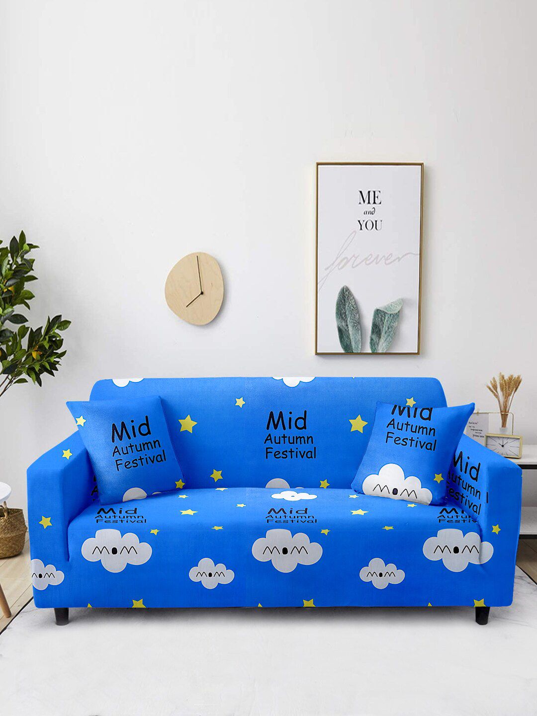 Cortina Blue Printed One Seater Sofa Covers Price in India