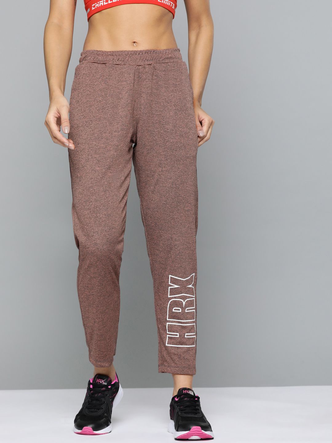 HRX by Hrithik Roshan Running Women Pink Melange Brand Carrier Track Pants Price in India