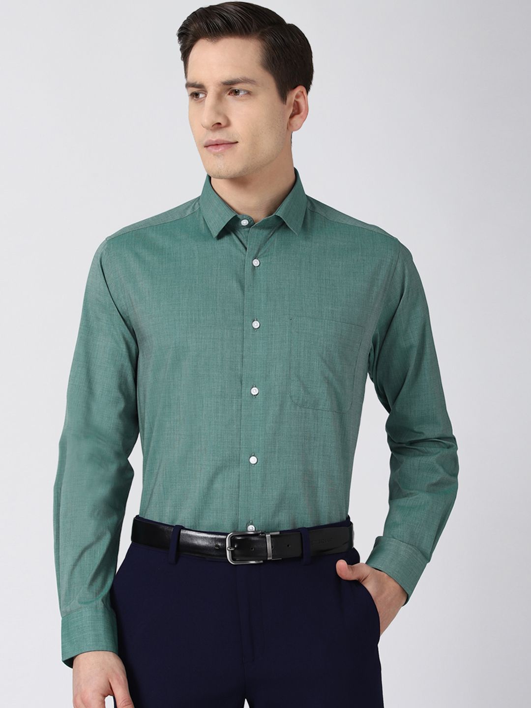 Peter England Peter England Men Green Solid Regular Fit Formal Shirt