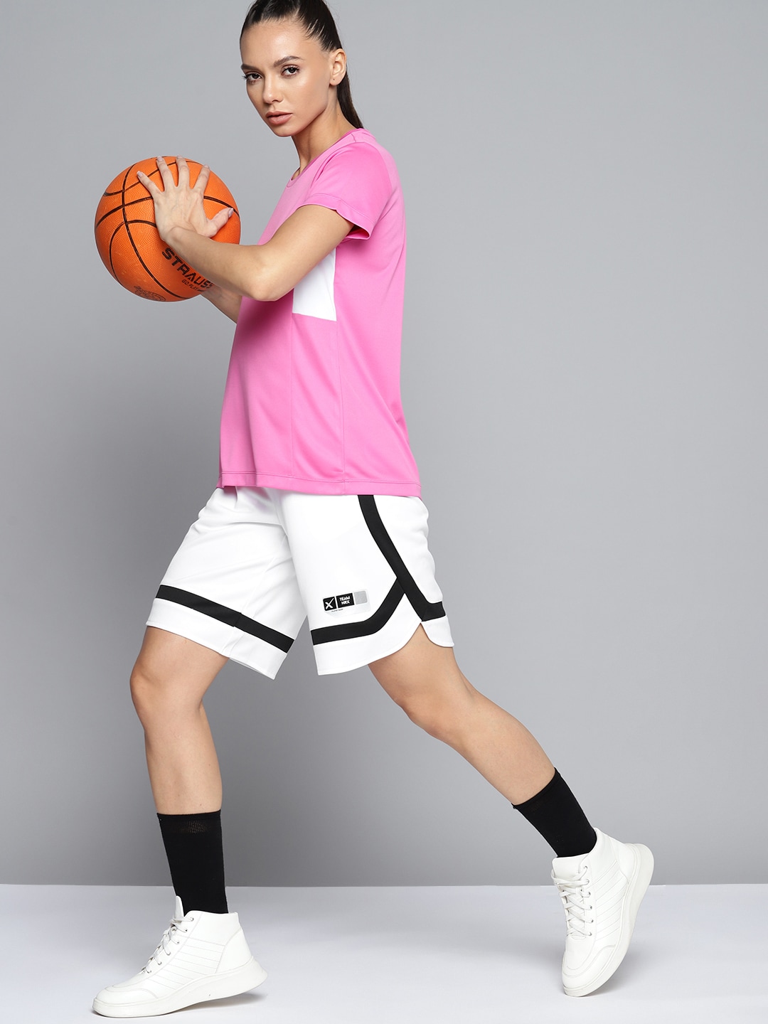 HRX By Hrithik Roshan Basketball Women Optic White Solid Shorts Price in India