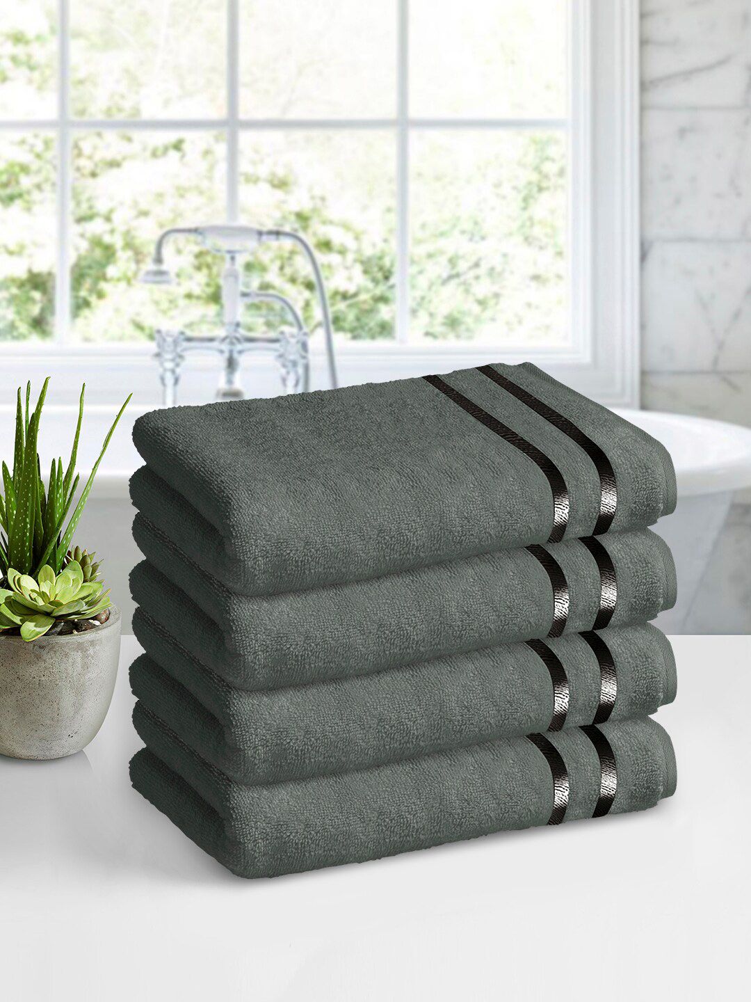 Story@home Set of 4 Grey 450 GSM Cotton Bath Towels Price in India
