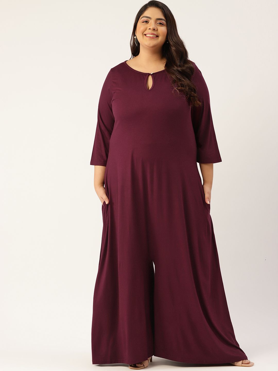 Revolution Burgundy Solid Culotte Jumpsuit Price in India