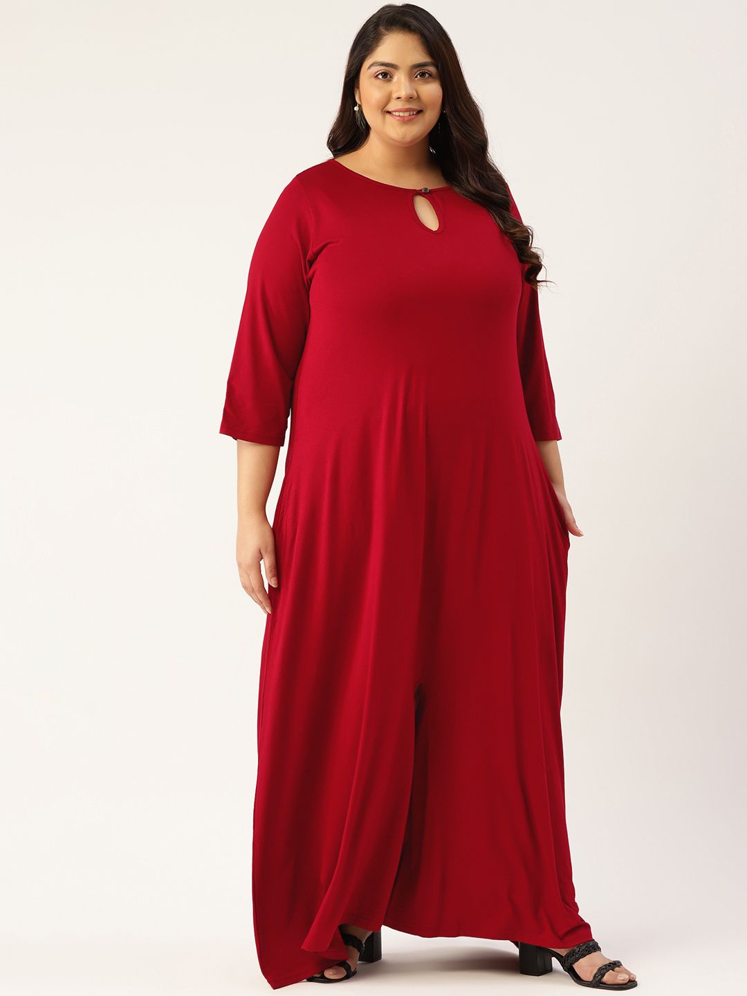 Revolution Women Maroon Solid Basic Plus Size Jumpsuit Price in India