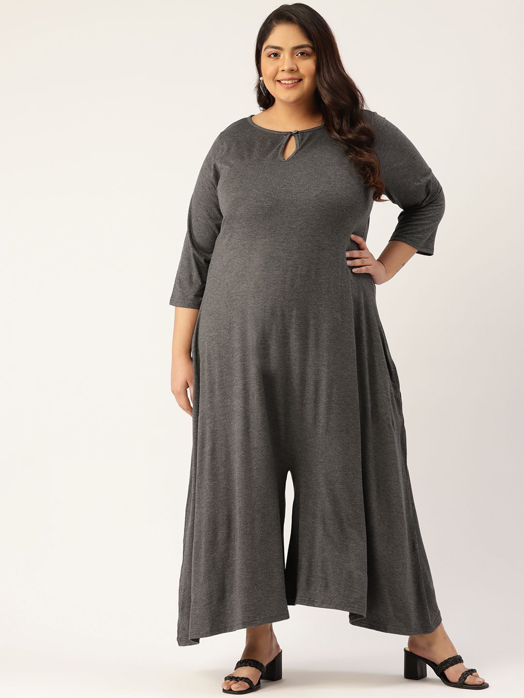 Revolution Charcoal Grey Solid Basic Jumpsuit Price in India