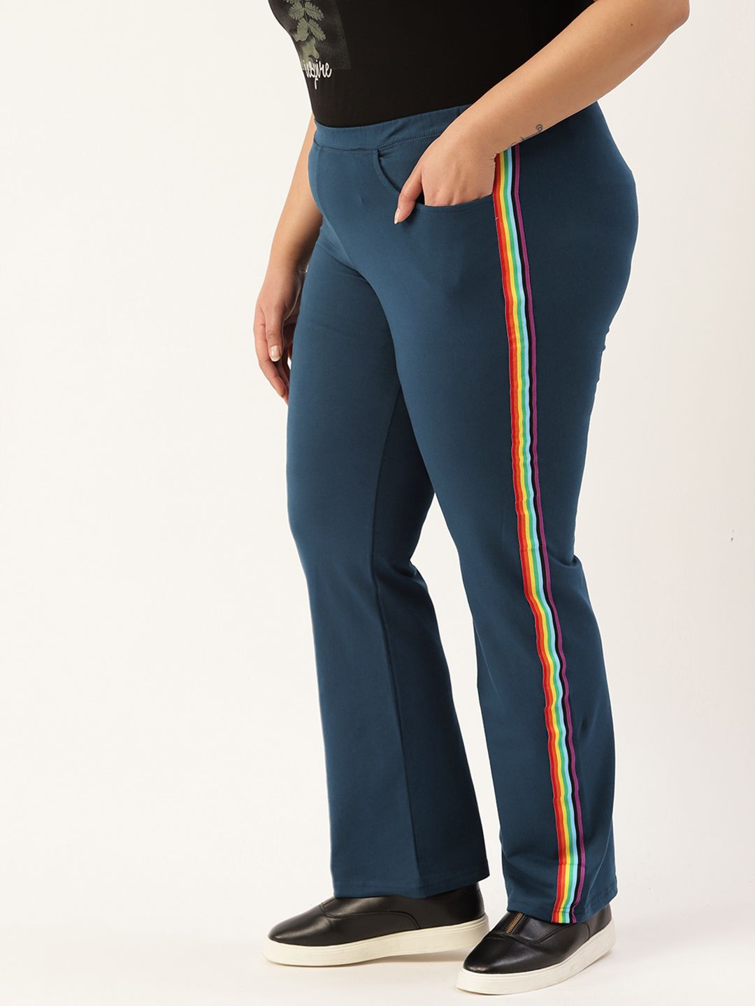 Revolution Women Blue Relaxed High-Rise Trousers With Side Stripes Price in India