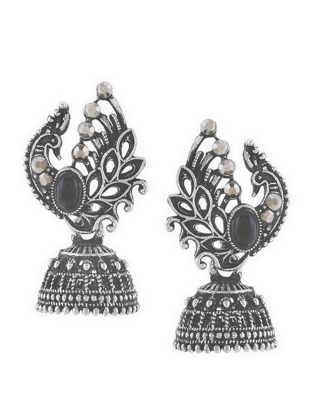 SATCHEL Silver-Toned Peacock Jhumkas Earrings Price in India