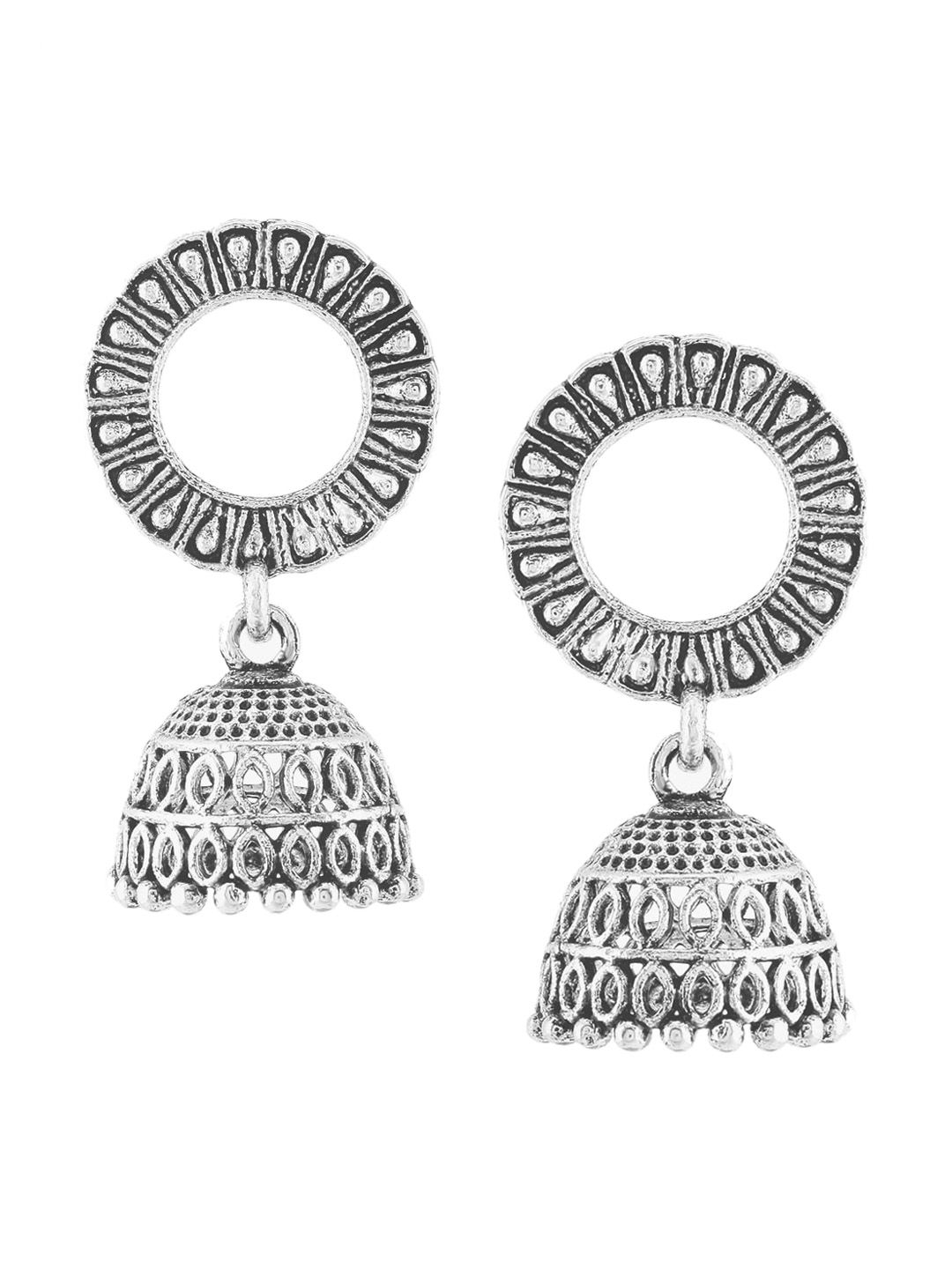 SATCHEL Silver-Toned Contemporary Jhumkas Earrings Price in India