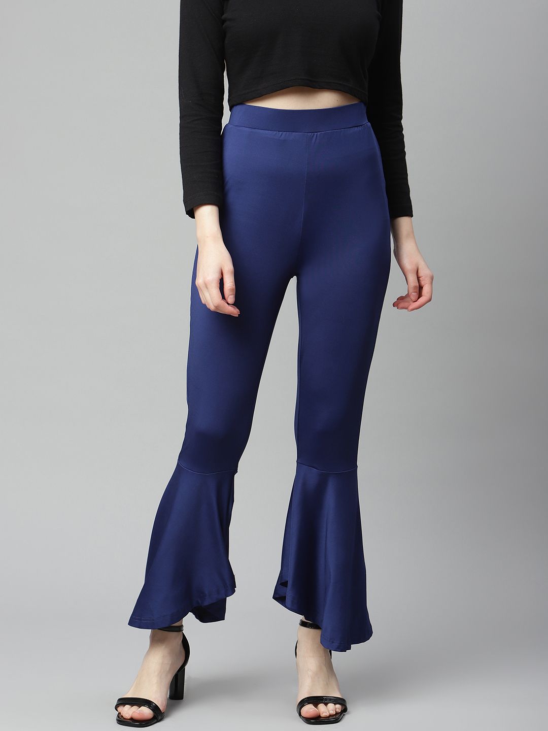 plusS Women Blue Solid Bootcut Trousers Price in India