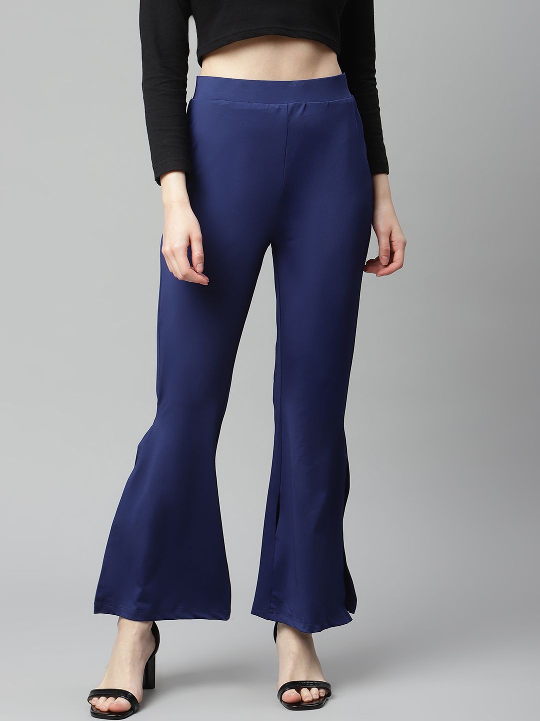 plusS Women Blue Solid Bootcut Trousers Price in India