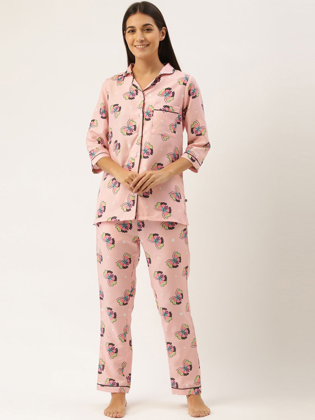 Bannos Swagger Women Pink & Blue Printed Night suit Price in India