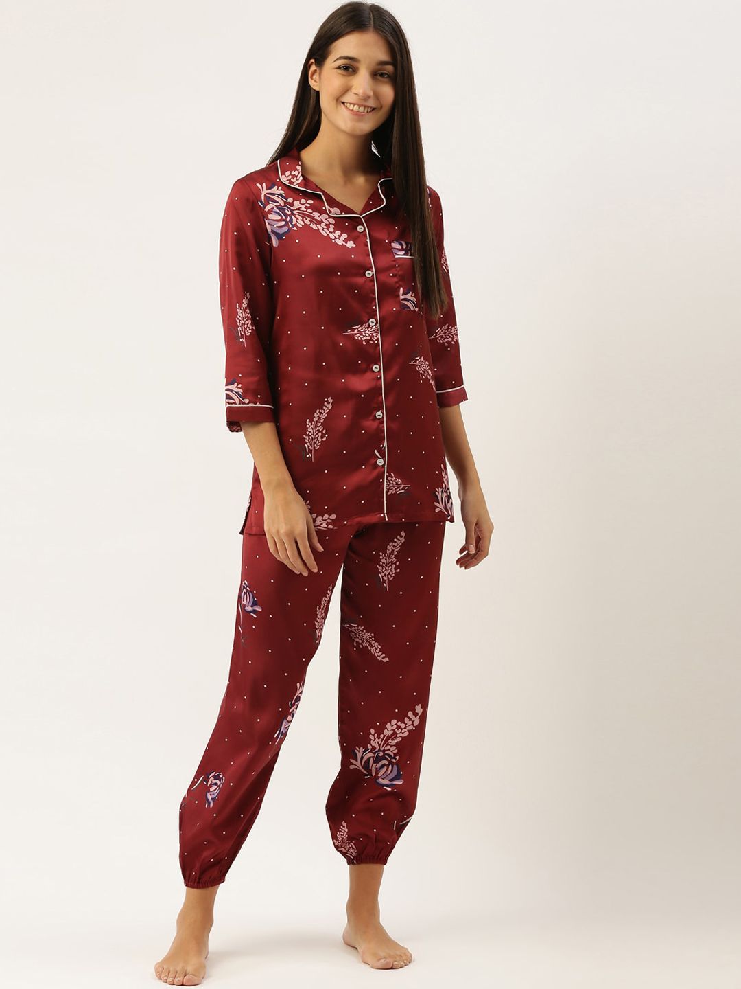 Bannos Swagger Women Red & Pink Printed Night Suit Price in India