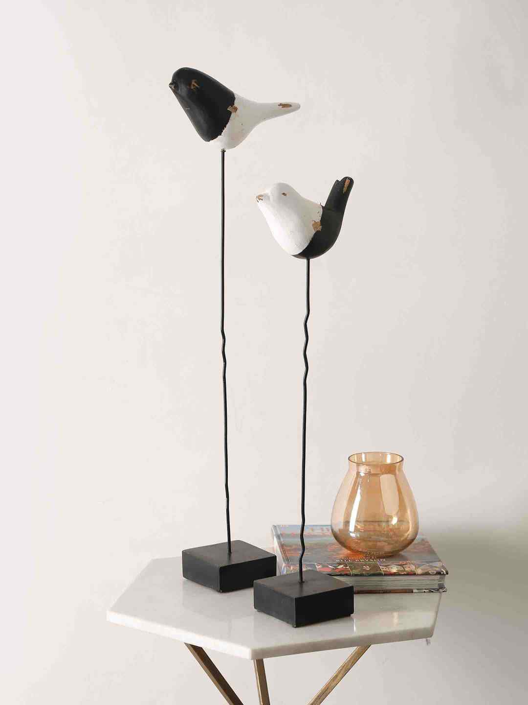 Amoliconcepts Black & White Set of 2 Bird in Distress Finish Showpiece Price in India