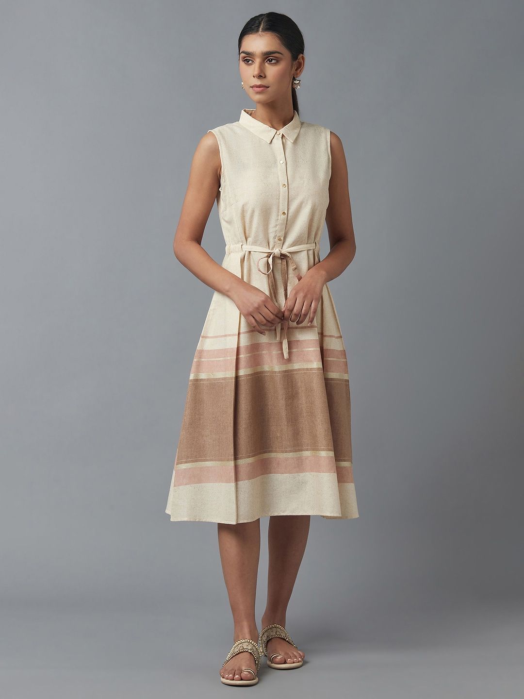 W White Striped Ethnic Midi Dress Price in India