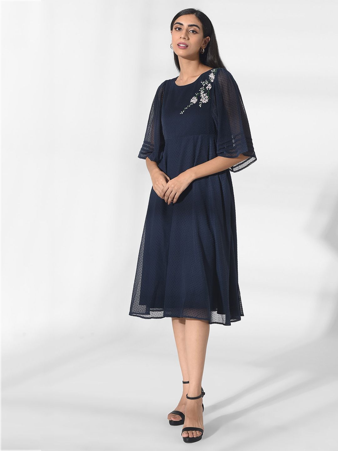 W Blue A-Line Midi Dress Price in India