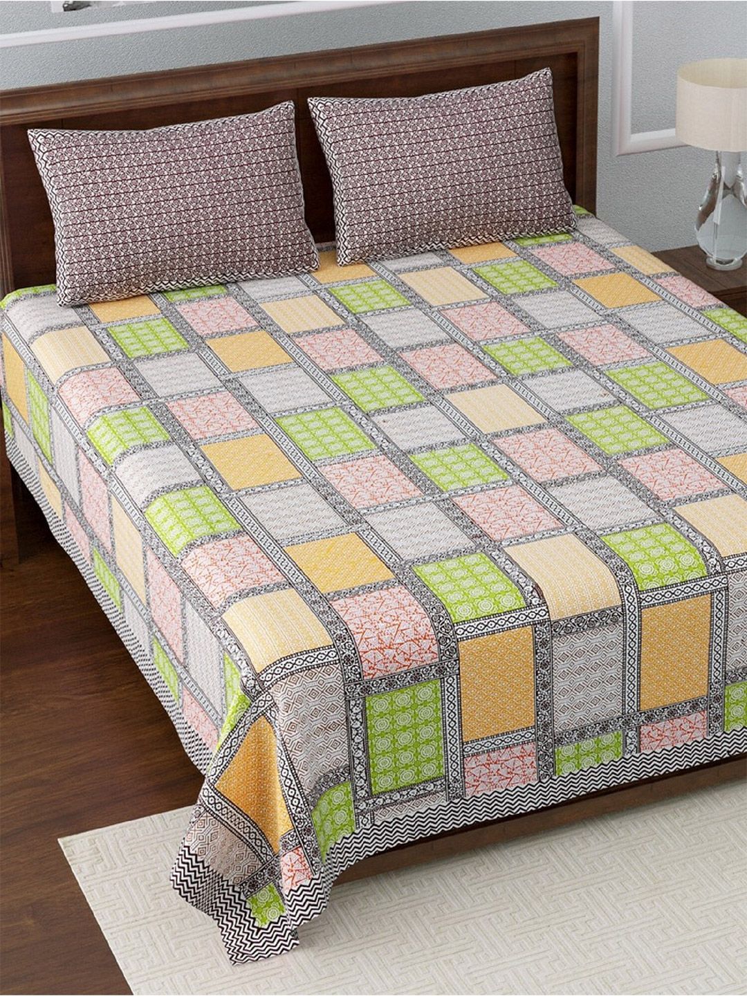 LIVING ROOTS Blue & Green Jaipur Print 210 TC Super King Bedsheet with 2 Pillow Covers Price in India