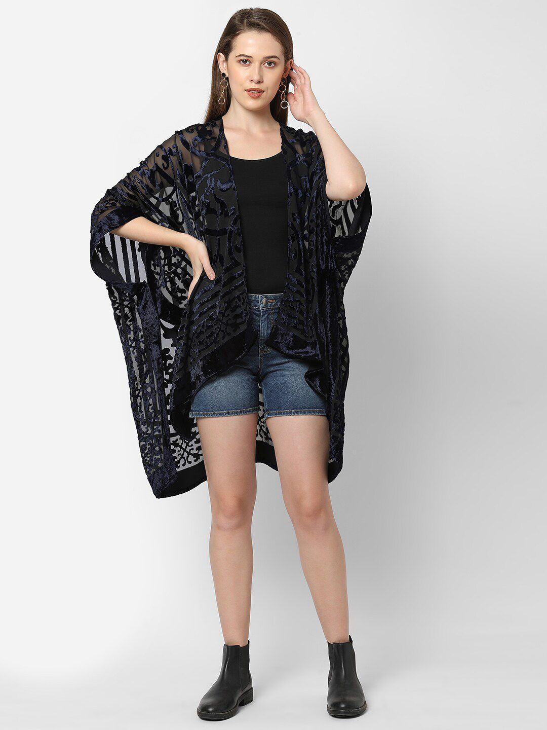 Cloth Haus India Women Blue & Black Bohemian Shrug Price in India