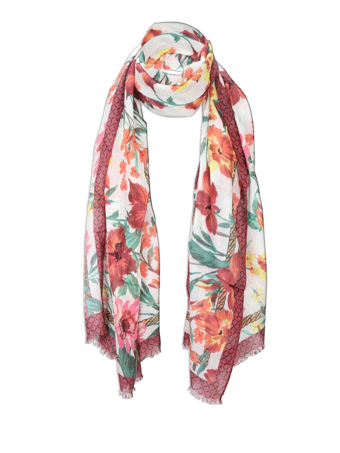 Cloth Haus India Women White & Pink Printed Scarf Price in India