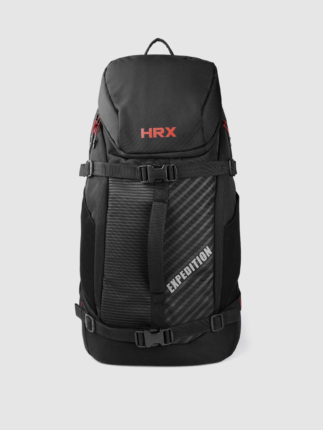 HRX by Hrithik Roshan Unisex Black & Red Striped Backpack with Reflective Strip Price in India