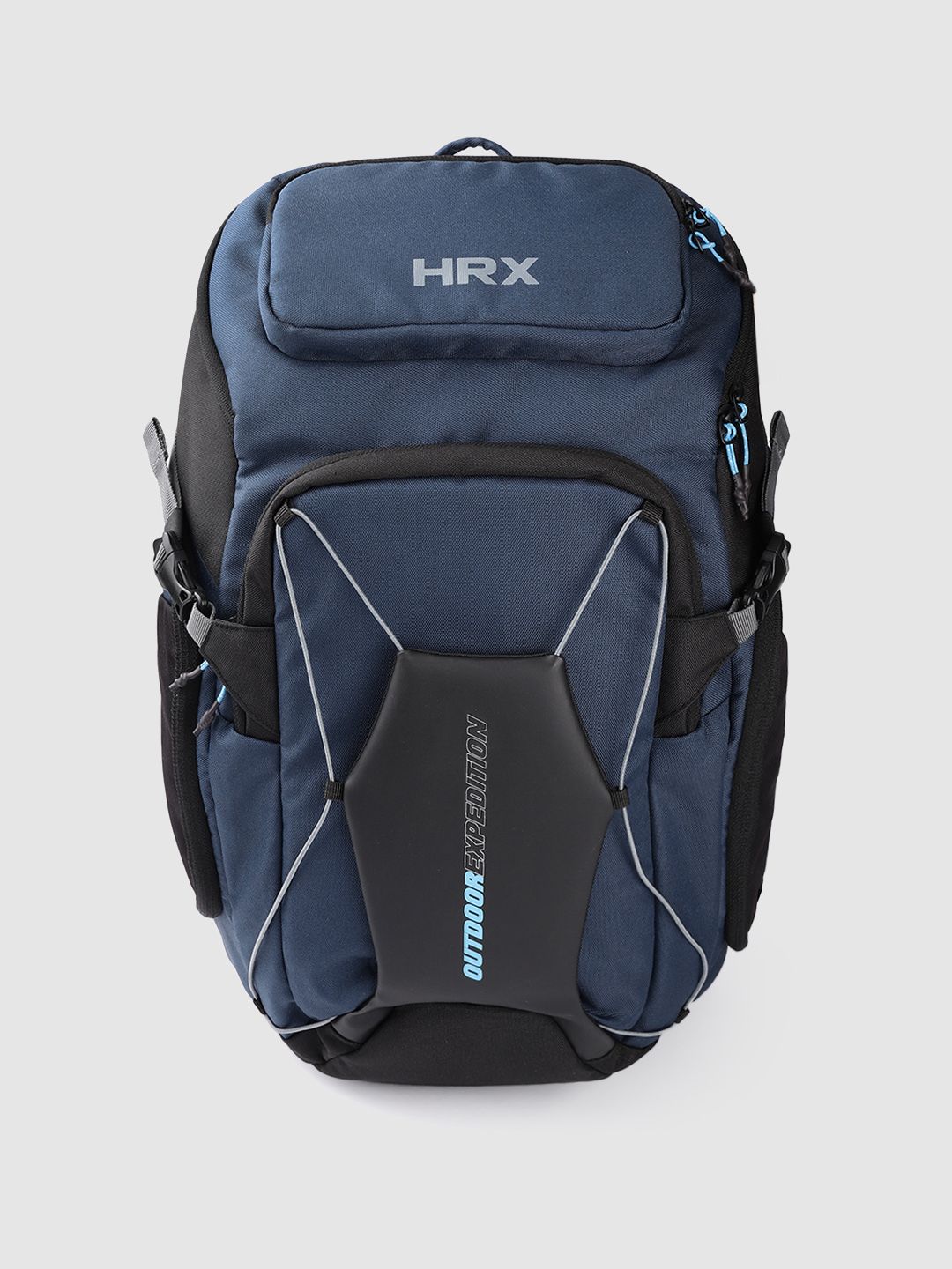 HRX by Hrithik Roshan Unisex Navy Blue & Black Colourblocked Typography Print Backpack