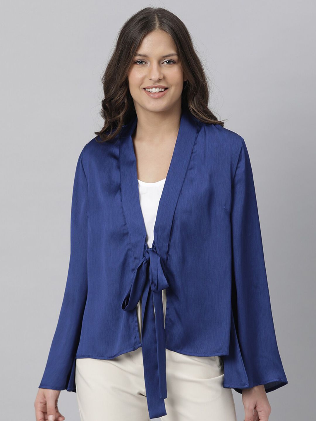 RAREISM Women Blue Tie-Up Shrug Price in India