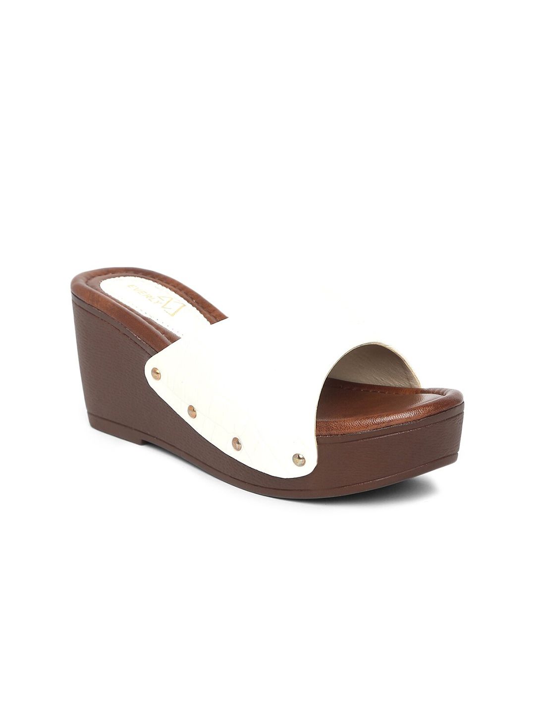 EVERLY Women White & Brown Solid Wedge Sandals Price in India