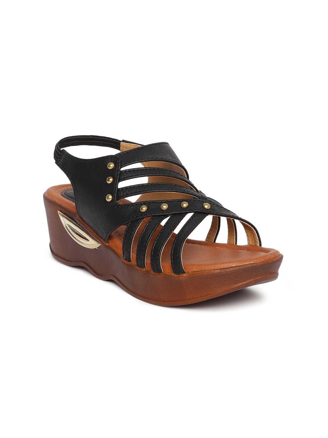 EVERLY Women Black Striped Wedge Heels Price in India