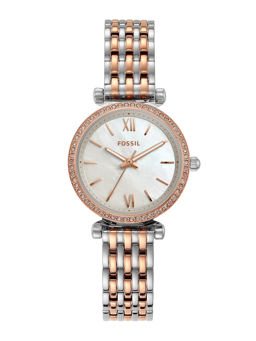 Fossil Women White Embellished Dial Stainless Steel Straps Analogue Watch ES4649I Price in India