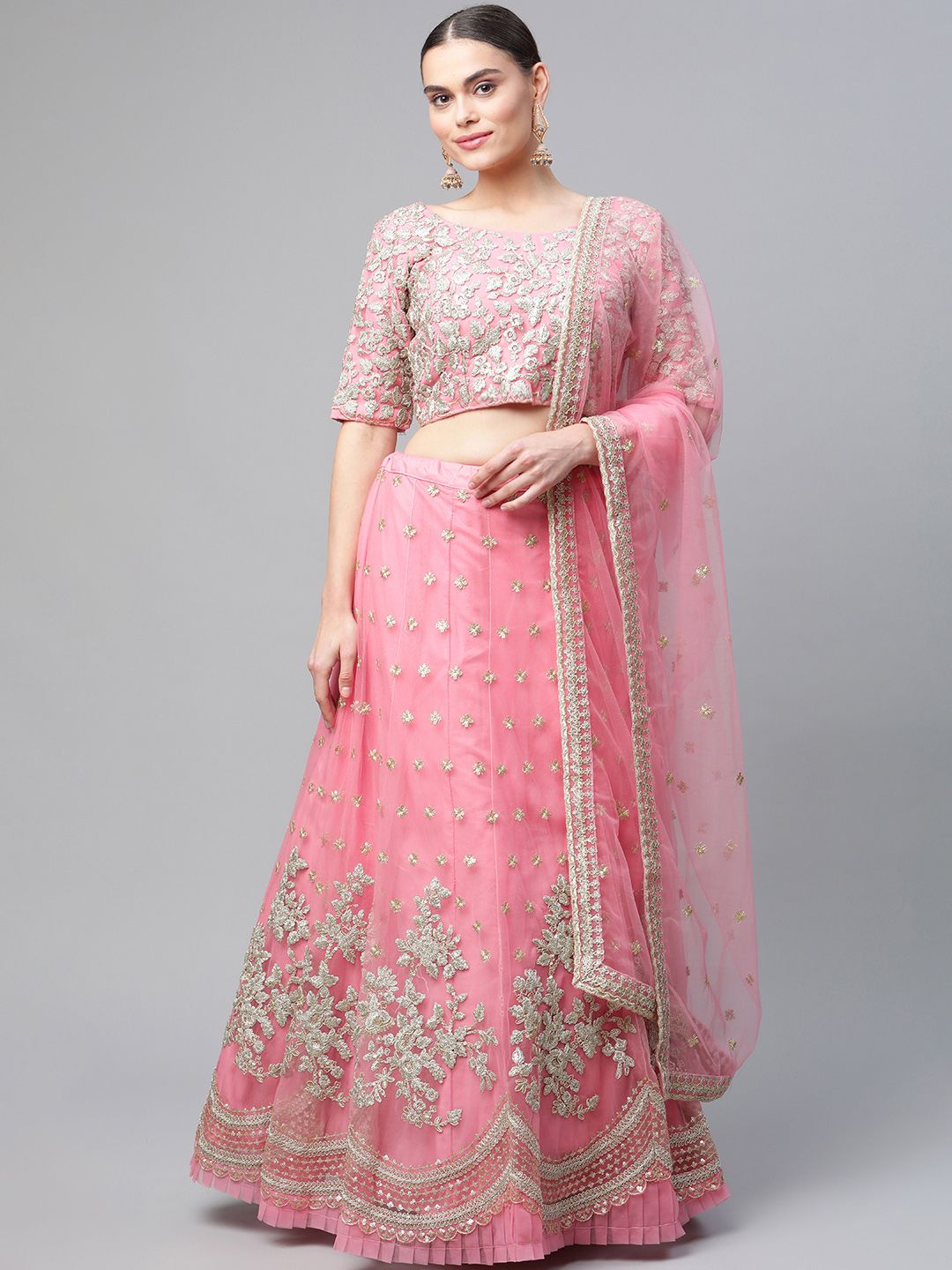 Readiprint Fashions Pink & Gold-Toned Semi-Stitched Lehenga & Unstitched Blouse Price in India