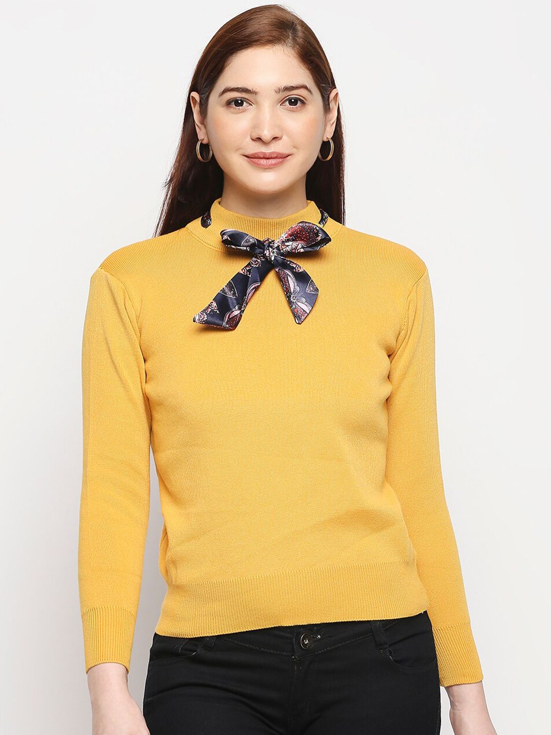 LYKKEIN Women Yellow & Black Pullover Price in India