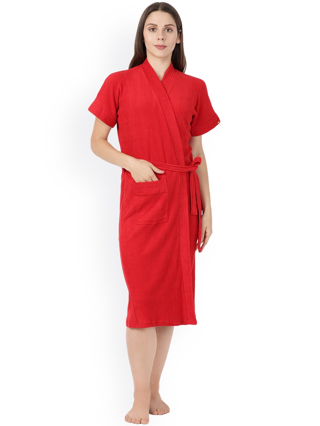 GOLDSTROMS Women Red Solid Bathrobe Price in India