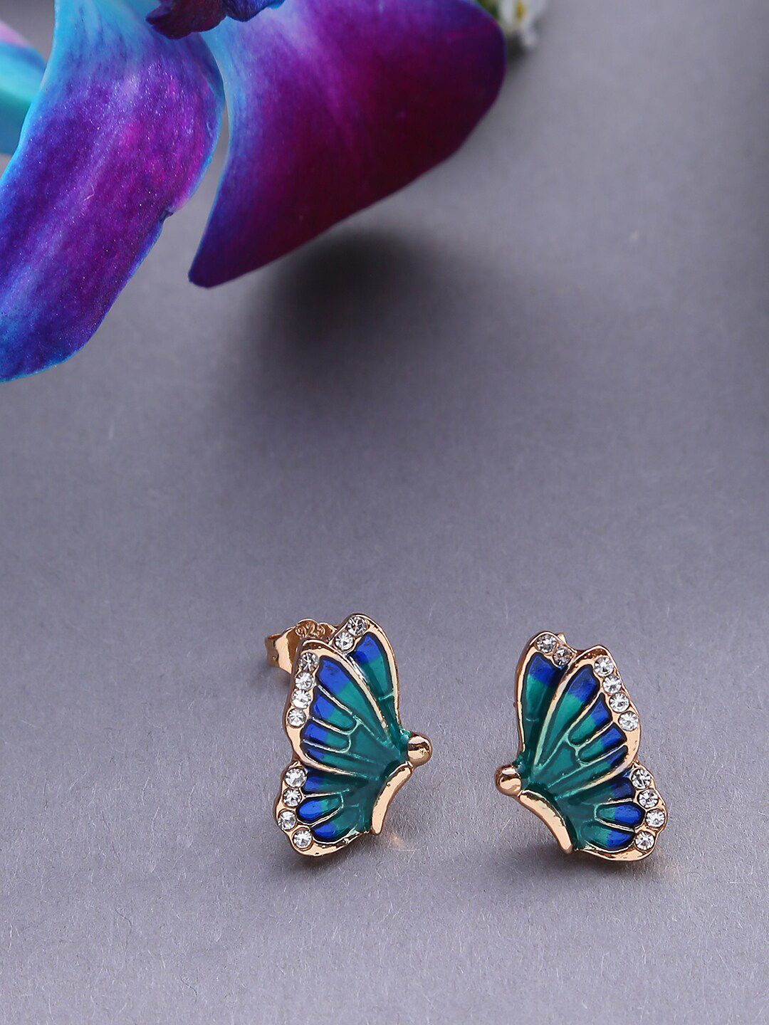 SOHI Blue Gold-Plated Contemporary Studs Earrings Price in India