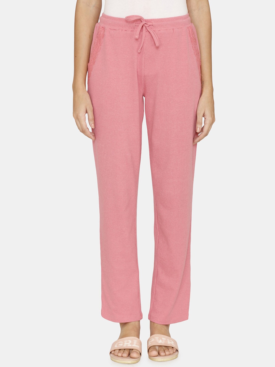 Zivame Pink Solid Cozy Heathers Knit Pyjama Price in India