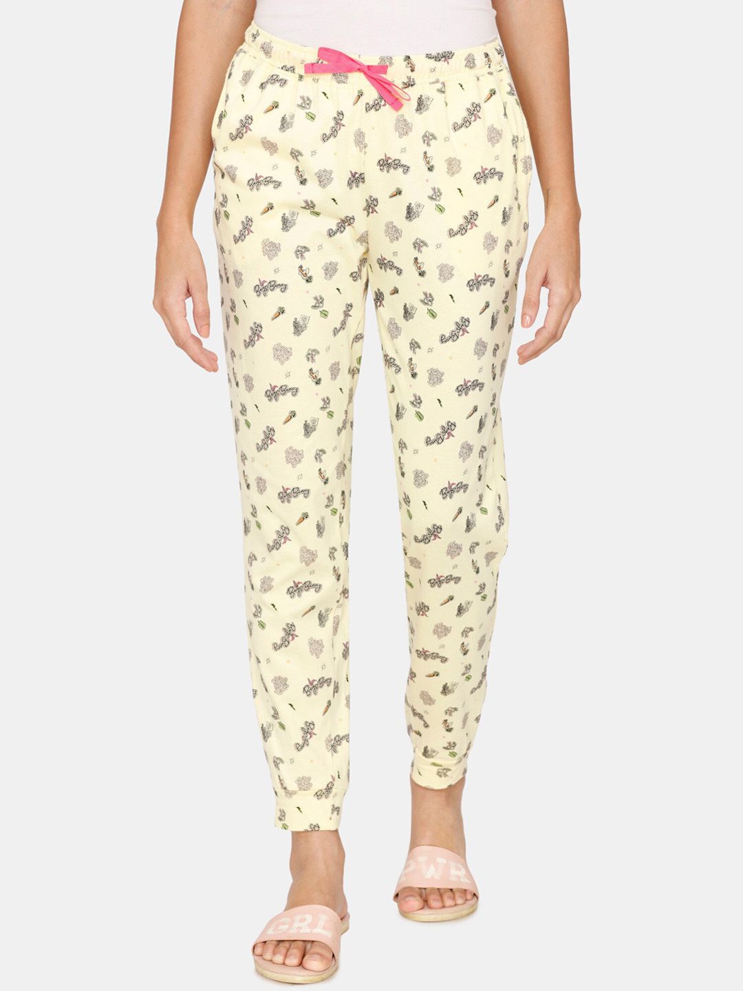 Zivame Women Yellow Bugs Bunny Printed Cotton Lounge Pants Price in India