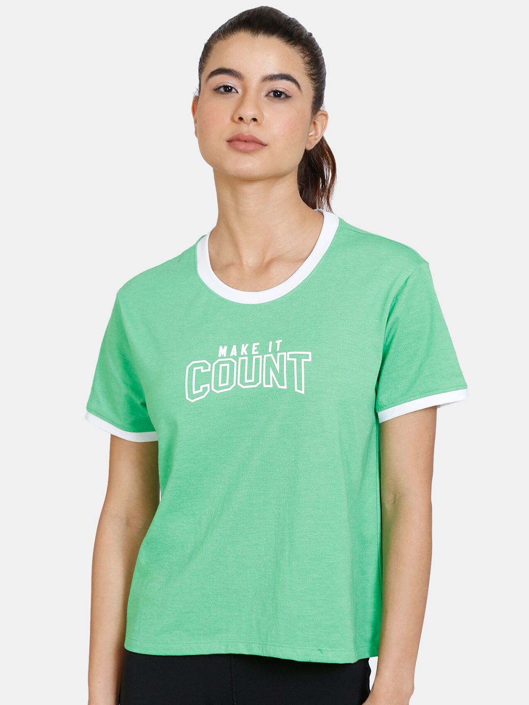 Rosaline by Zivame Women Green & White Typography Printed T-shirt Price in India
