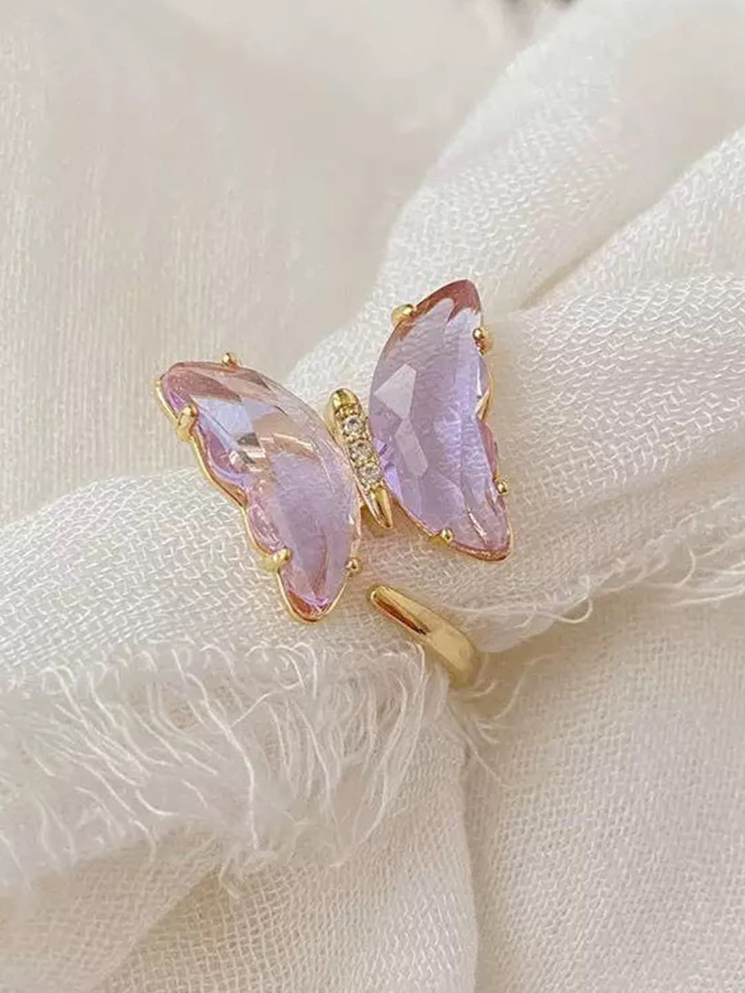 Vembley Women Gold-Plated Purple Crystal Butterfly Finger Ring Price in India