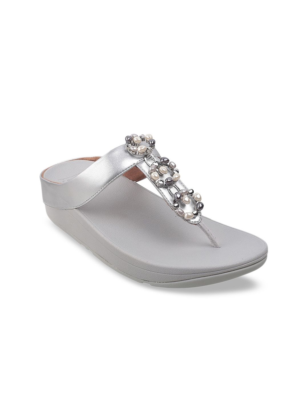 fitflop Silver-Toned Embellished Open Toe PU Comfort Sandals Price in India