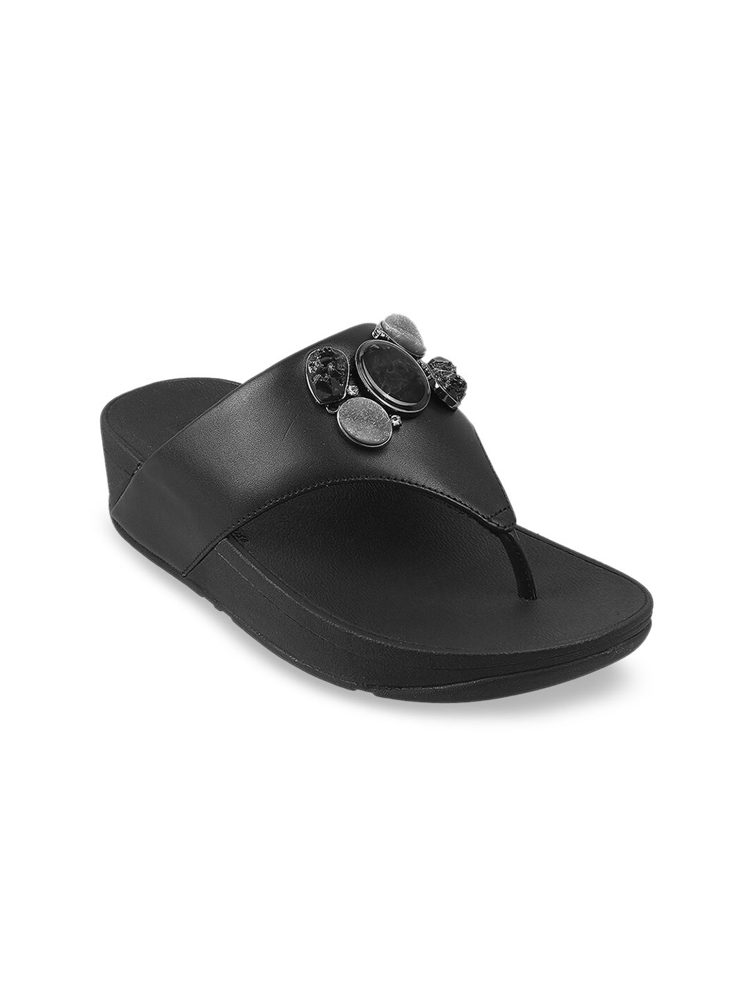 fitflop Black Embellished Leather Flatform Sandals Price in India