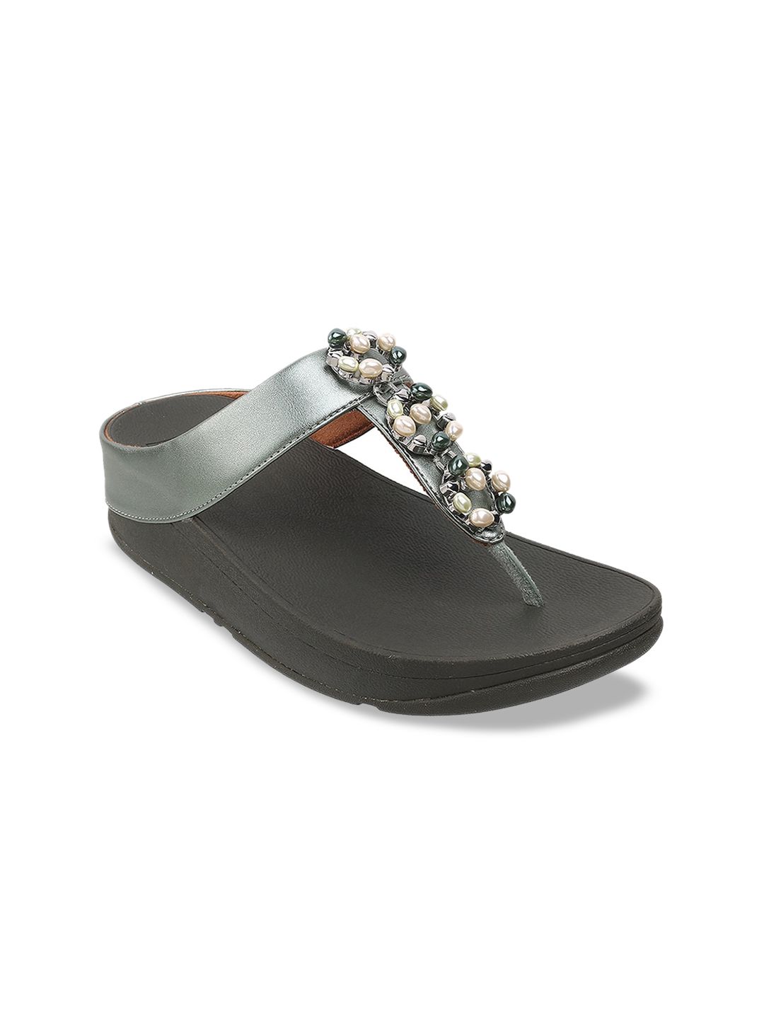 fitflop Green Embellished Open Toe PU Comfort Sandals Price in India