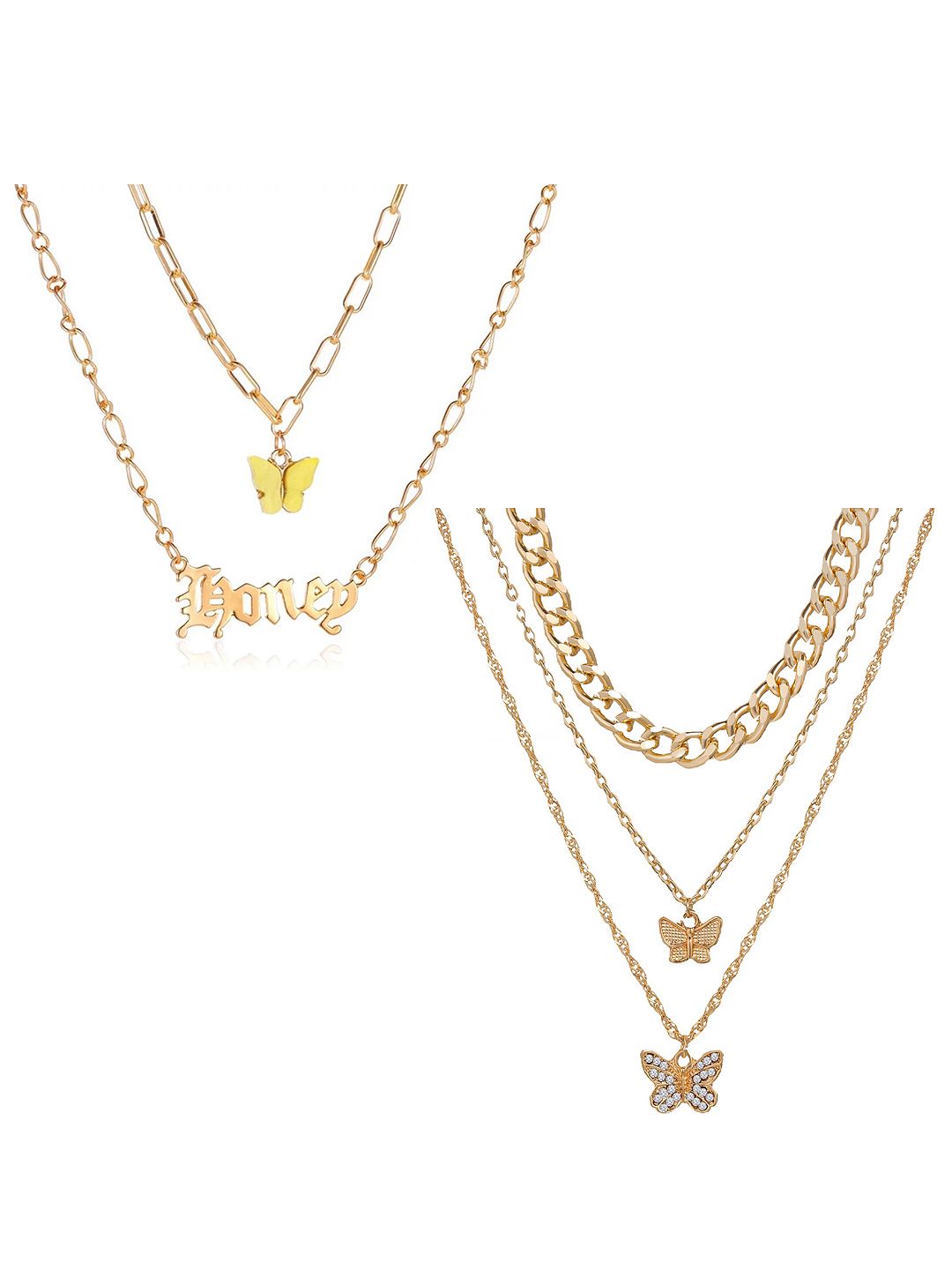 Vembley Set Of 2 Gold-Plated Layered Butterfly Pendant Necklace Price in India