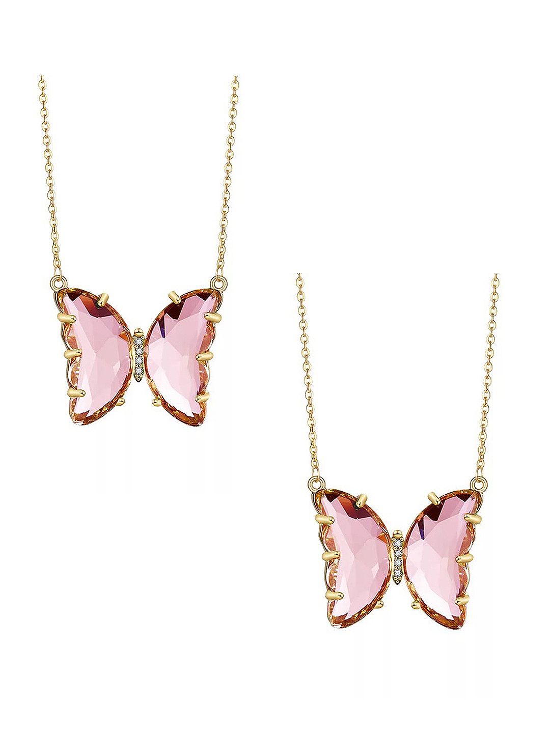Vembley Gold-Toned & Pink Gold-Plated Crystal Butterfly Pendant Necklace Price in India