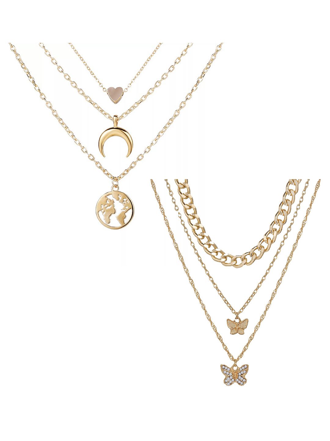Vembley Pack of 2 Gold-Toned Gold-Plated Layered Necklace Price in India