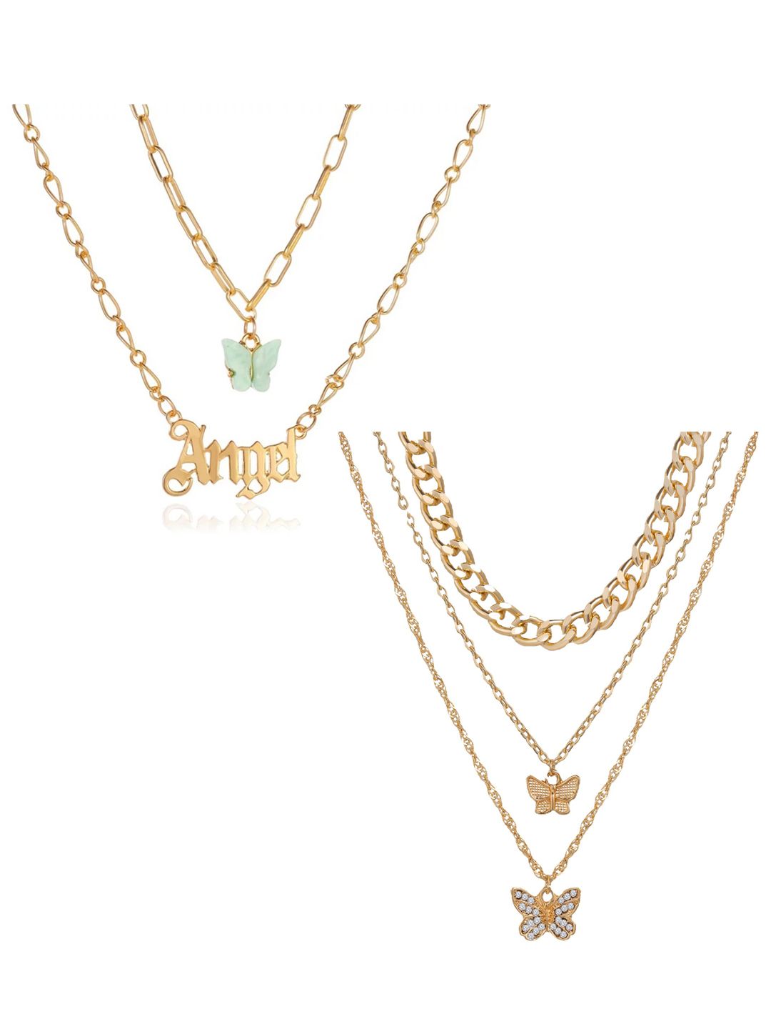 Vembley Set Of 2 Gold-Plated Layered Butterfly Pendant Necklace Price in India