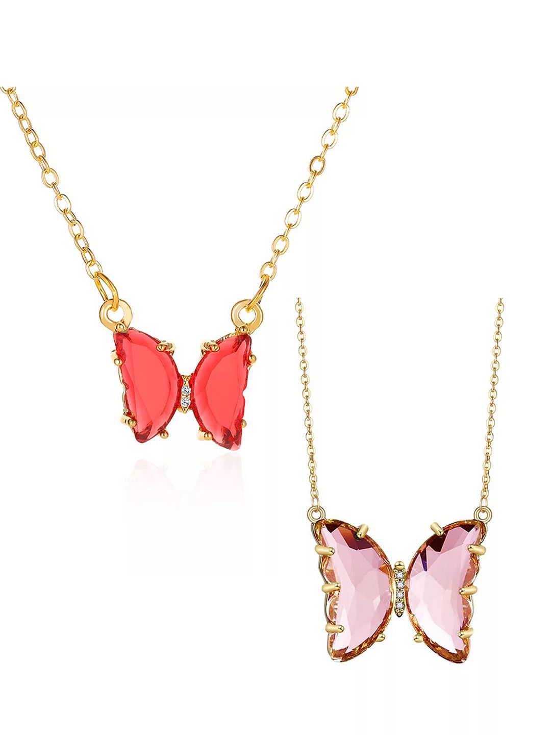 Vembley Women Set Of 2 Gold-Toned & Pink Gold-Plated Necklace Price in India