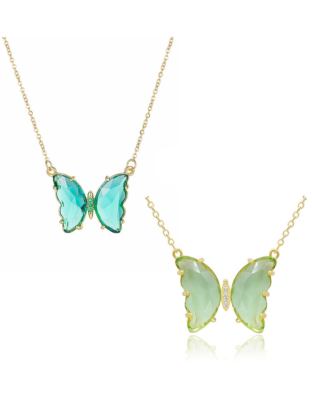 Vembley Gold-Toned & Blue Gold-Plated Set Of 2 Crystal Butterfly Necklace Price in India