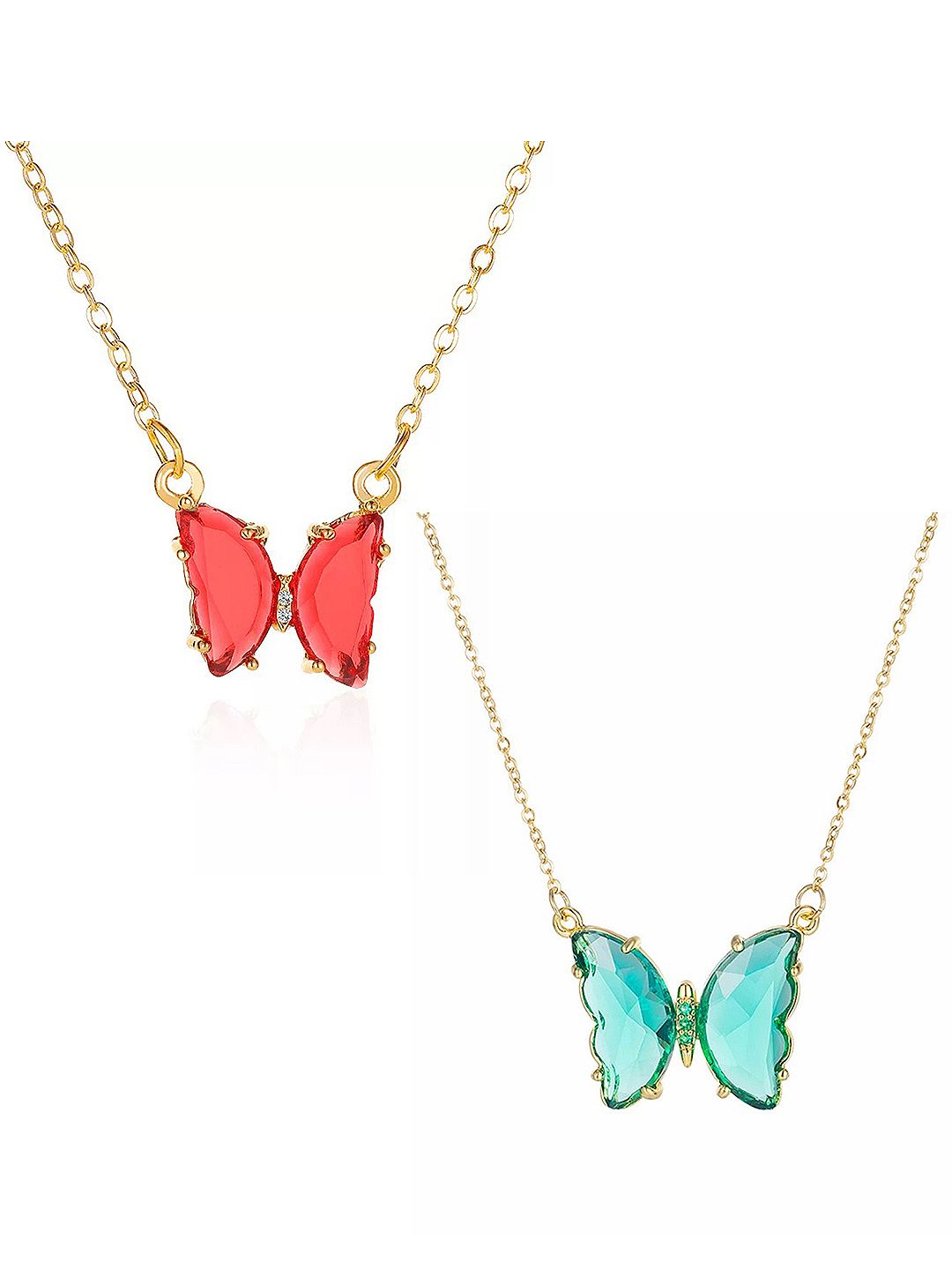 Vembley Set Of 2 Red & Blue Gold-Plated Necklaces Price in India